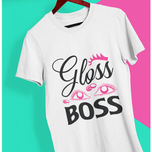 GLOSS Boss Custom White Short Sleeve Graphic T-Shirt Unisex Size Small